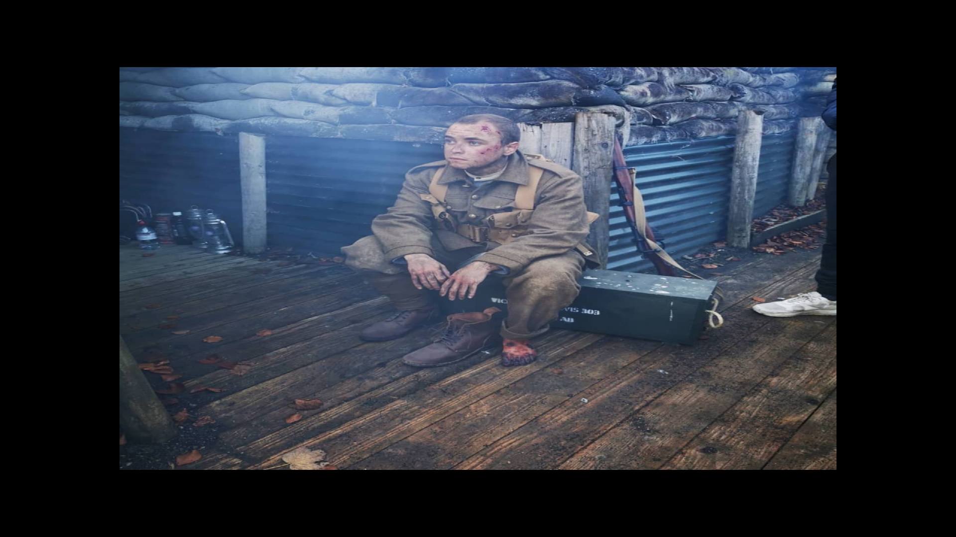 Image of Liam on set of a World War One short film